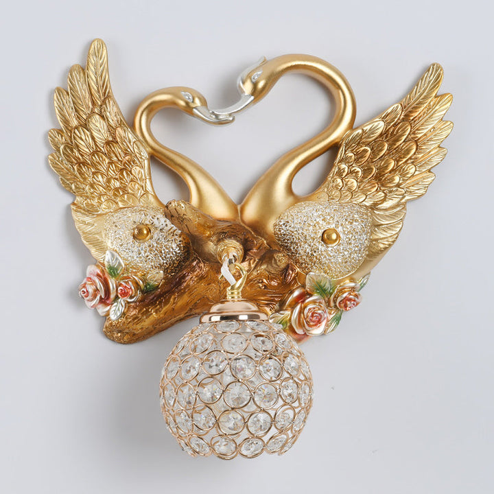 Moderne Art Deco Harz Eisen Kristall Paar Schwan Ball 1-Licht Wand Leuchte Lampe Für Wohnzimmer 