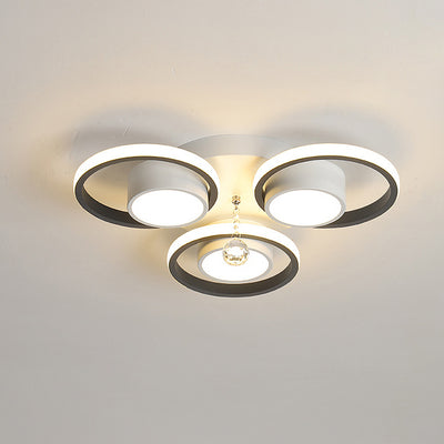 Luminaire de plafond LED moderne en fer avec abat-jour en acrylique en forme de cercle et cristal pour salon 