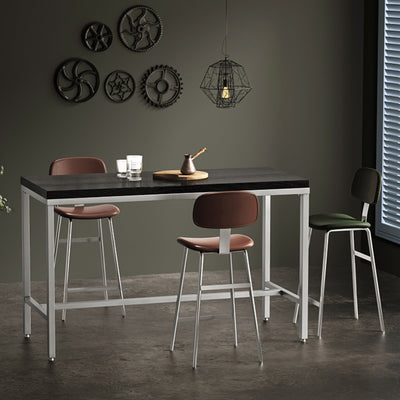 Tabouret de bar contemporain en cuir PU incurvé avec pieds en fer, dossier et repose-pieds pour salle à manger 