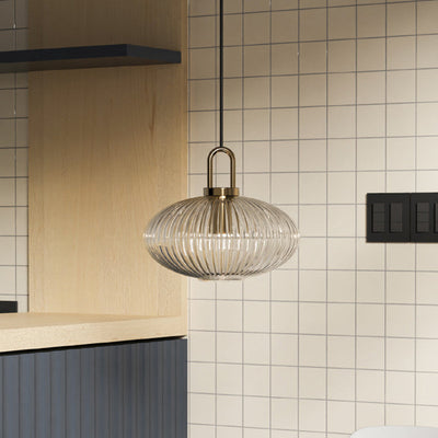 Contemporary Nordic Round Oval Pumpkin Stainless Steel Striped Glass 1-Light Pendant Light For Living Room