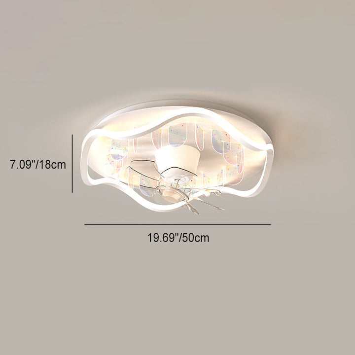 Ventilador de techo con luz LED de montaje empotrado de pieza redonda de hierro acrílico creativo contemporáneo para sala de estar 