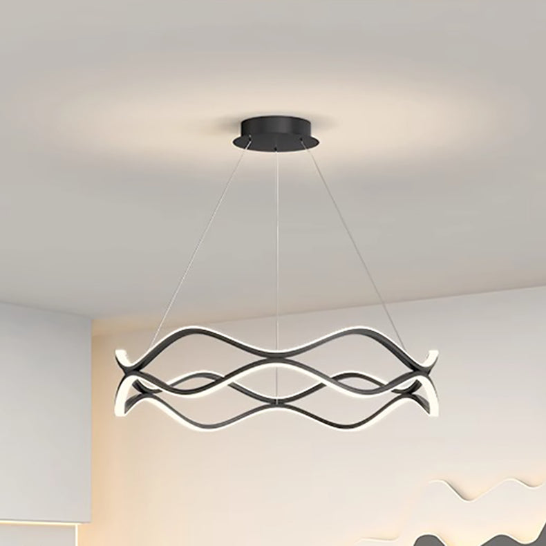 Zeitgenössischer nordischer Eisen-Aluminium-Silica-Rundwellen-LED-Kronleuchter für Esszimmer 