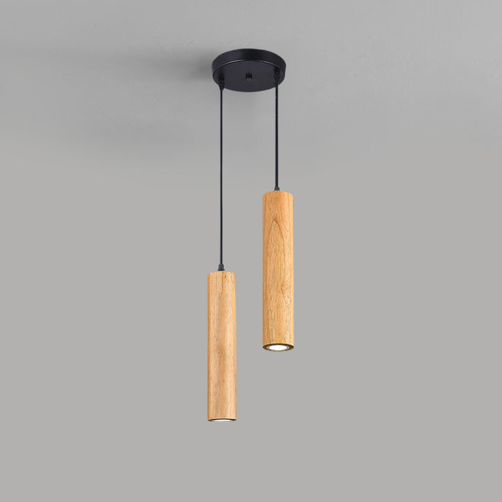 Moderne minimalistische LED-Pendelleuchte aus Eichenholz in Zylinderform für Wohnzimmer &amp; Schlafzimmer 