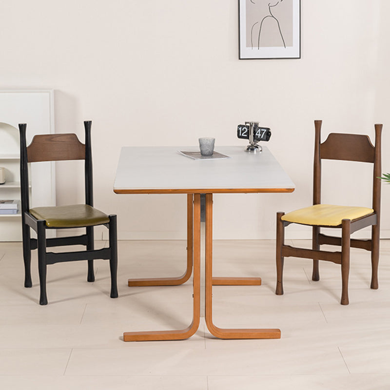 Table de salle à manger rectangulaire contemporaine rétro avec pieds incurvés en ardoise, bois et fer pour 4 places 