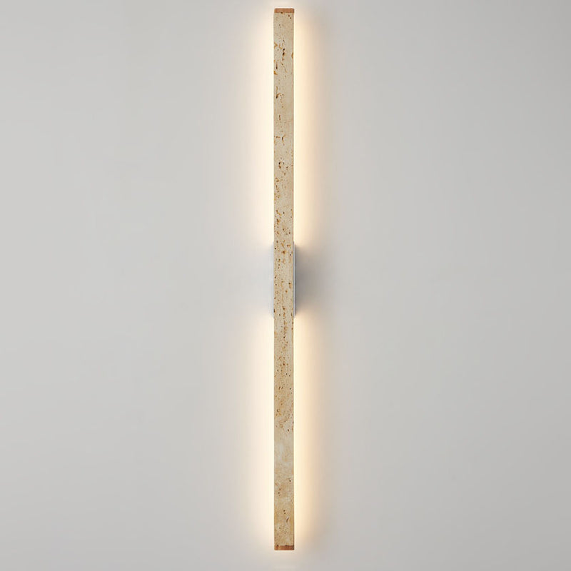 Japanese Wabi-Sabi Yellow Travertine Wood Long Strip LED Wall Sconce Lamp