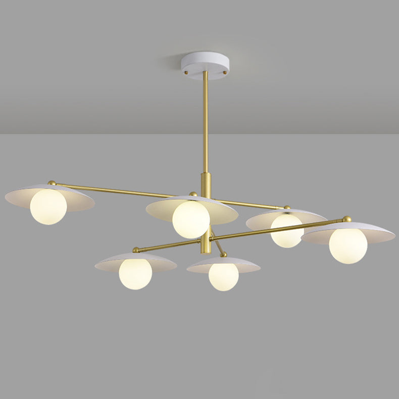 Modern Minimalist Round Flying Saucer Orb Branch Iron Glass 4/6/8-Light Chandelier For Living Room