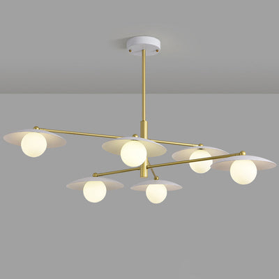 Moderne minimalistische runde fliegende Untertasse Orb Zweig Eisen Glas 4/6/8 Licht Kronleuchter für Wohnzimmer 