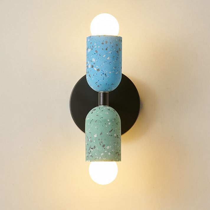 Japanische Wabi-Sabi Steinförmige Eisen-Zement 2-Licht Wandleuchte 