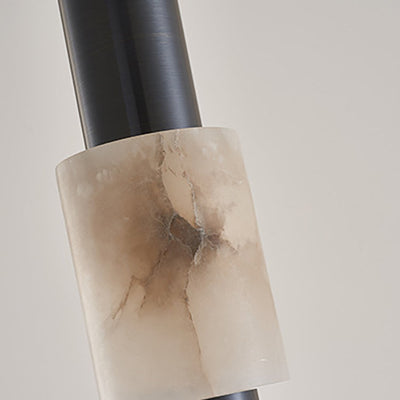 Lustre LED contemporain de luxe en cuivre à bande longue avec abat-jour en marbre pour salon 