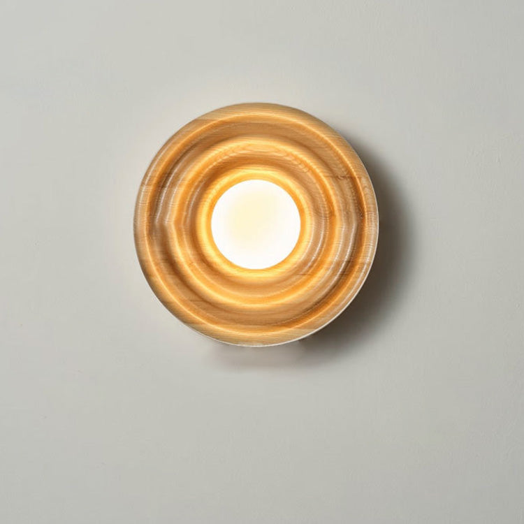 Traditionelle japanische Wabi-Sabi Holz Wachstumsring Glaskugel Schatten 1-Licht Wandleuchte Lampe für Schlafzimmer 