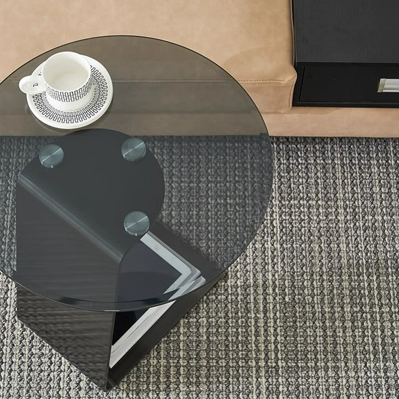 Modern Luxury Round Tempered Glass Carbon Steel Base End Table For Living Room