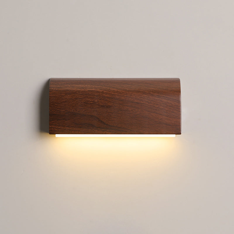 Applique murale LED avec abat-jour rectangulaire en aluminium imitation bois traditionnel japonais pour chambre 