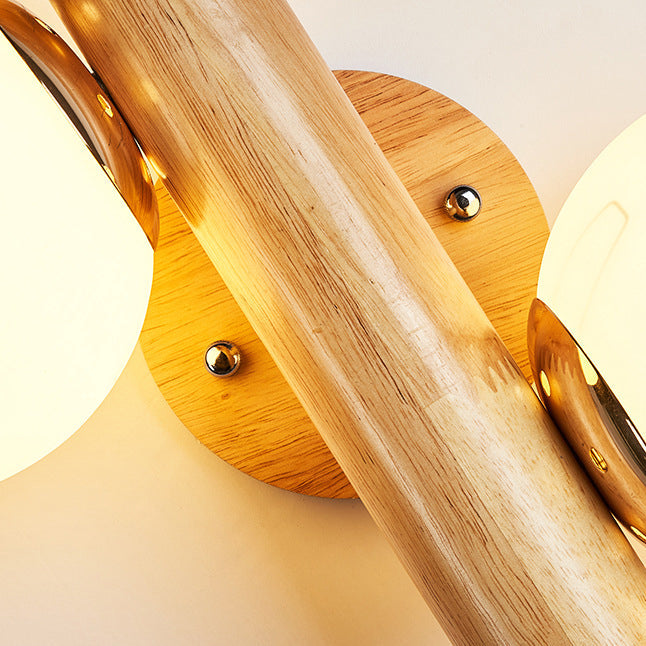 Applique murale à 2 lumières avec verre, matériel en bois, orbe cylindrique minimaliste moderne pour chambre 