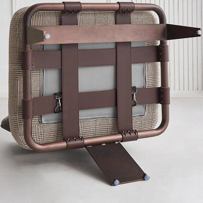 Coussin rectangulaire de luxe moderne en coton et lin avec cuir de selle et acier inoxydable Chaise d'accent avec dossier pour salon 