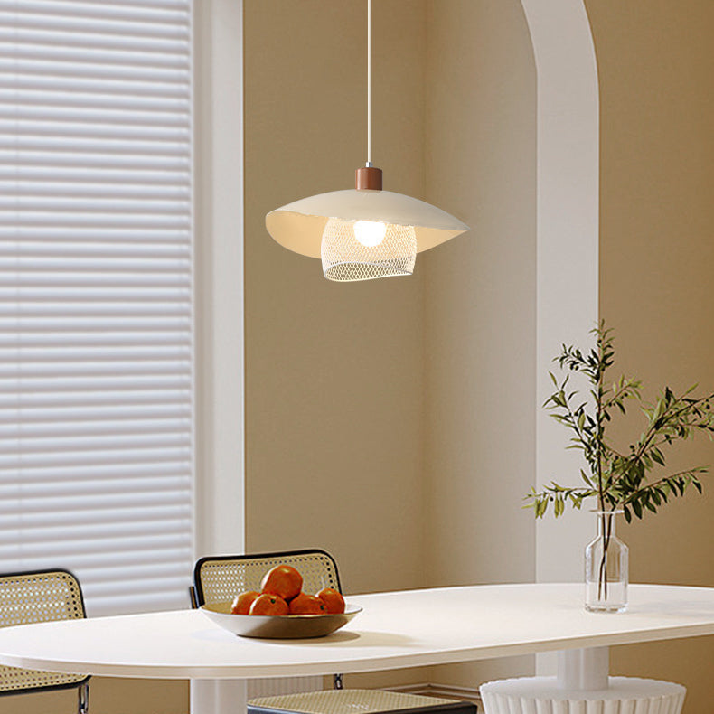 Moderne minimalistische cremefarbene runde Pod-Pendelleuchte aus Eisen mit 1 Licht für das Wohnzimmer 