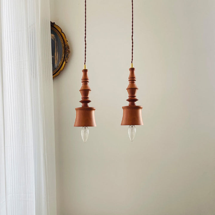 Suspension japonaise traditionnelle en cône de cuivre et bois massif à 1 lumière pour chambre 