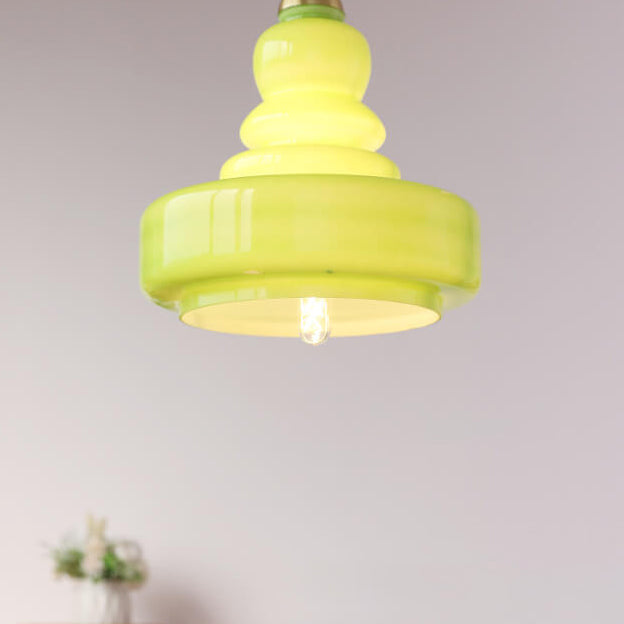 Modern Colorful Glass Gourd Shade 1-Light Pendant Light