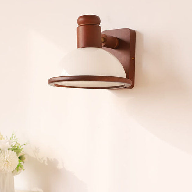 Aplique de pared de 1 luz con cúpula ajustable de brazo oscilante de madera de nogal vintage china 