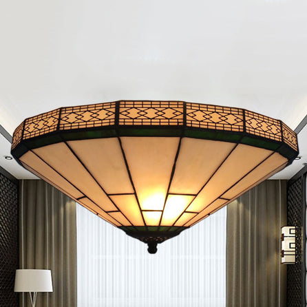 Traditionelle Tiffany konische Diamantglas 3-flammige Deckenleuchte für Wohnzimmer 