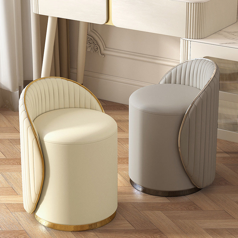 Taburete de tocador de hierro cilíndrico minimalista moderno con respaldo de cuero para dormitorio 
