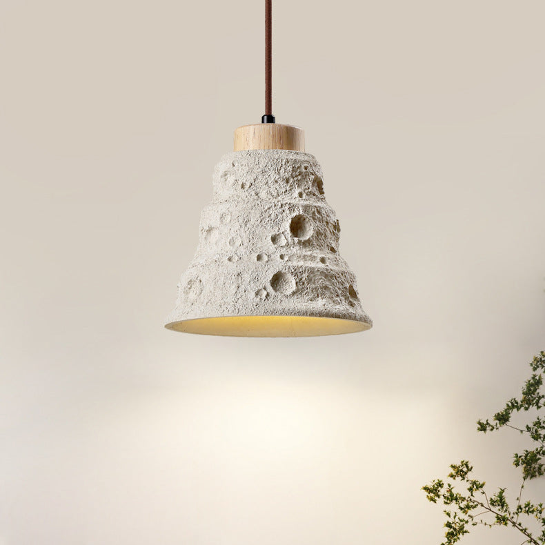 Zeitgenössische industrielle Kuppel konische Massivholz Zement 1-Licht Pendelleuchte für Wohnzimmer 