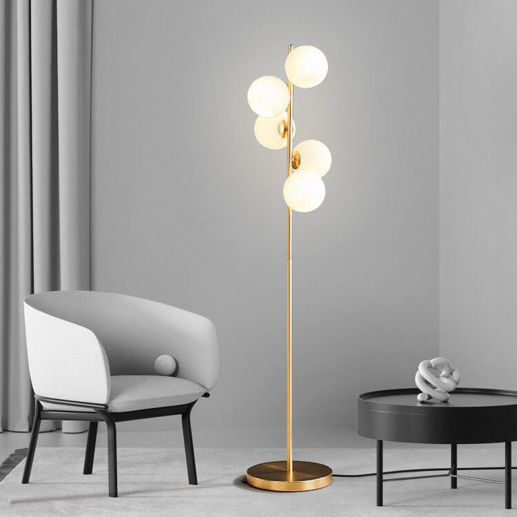 Modern Minimalist Glass Round Ball Gold Long Pole 5-Light Standing Floor Lamp for Living Room