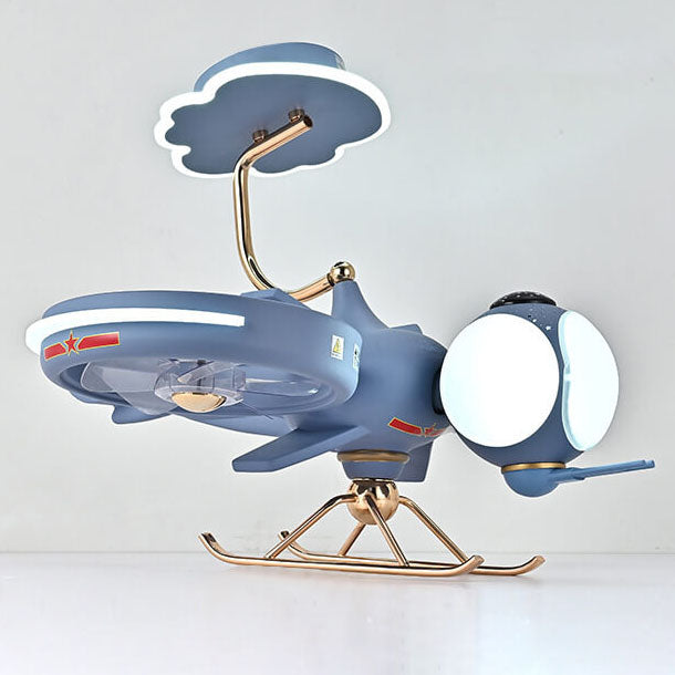 Modern Creative Resin Cartoon Airplane LED Flush Mount Ceiling Fan Light