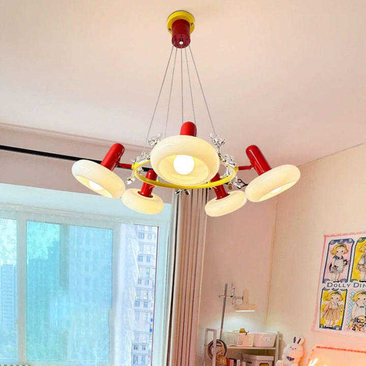 Zeitgenössischer nordischer Eisenring Glasschirm Kaninchen Dekor 3/5/6-Licht Kronleuchter für Wohnzimmer 