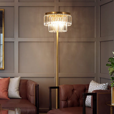 Modern Light Luxury Round Full Copper Prismatic Crystal 3-Light Standing Floor Lamp