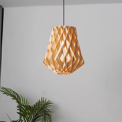 Moderne minimalistische runde Diamant Massivholz Skelett 1-Licht Pendelleuchte für Wohnzimmer 