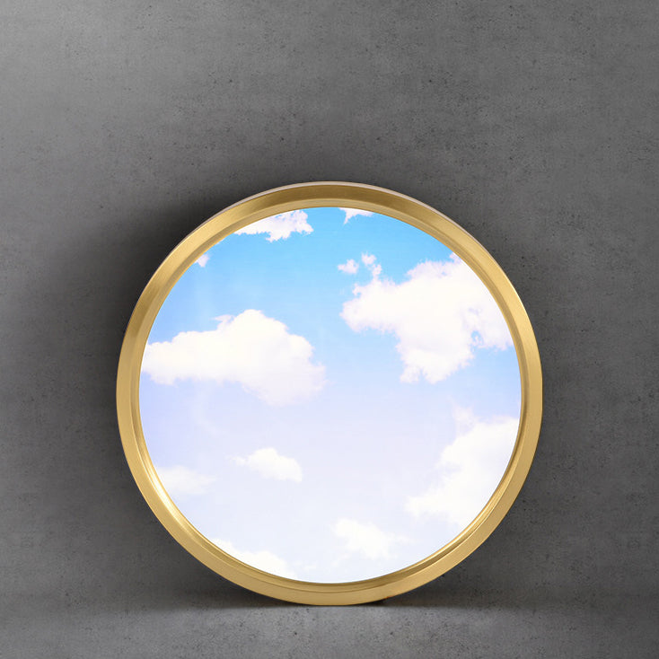 Lumière de plafond LED encastrée avec abat-jour rond en acrylique, design ciel bleu nuage cuivre plein, pour salon 