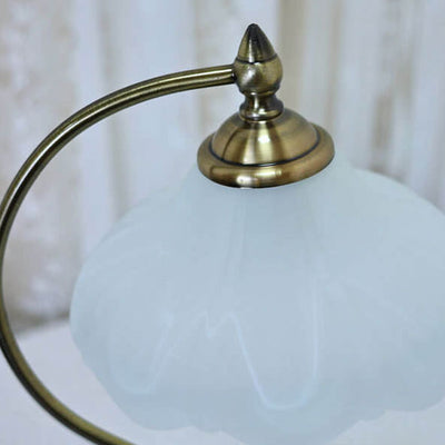 European Vintage Frosted Floral Glass Shade Metal Base 1-Light Table Lamp