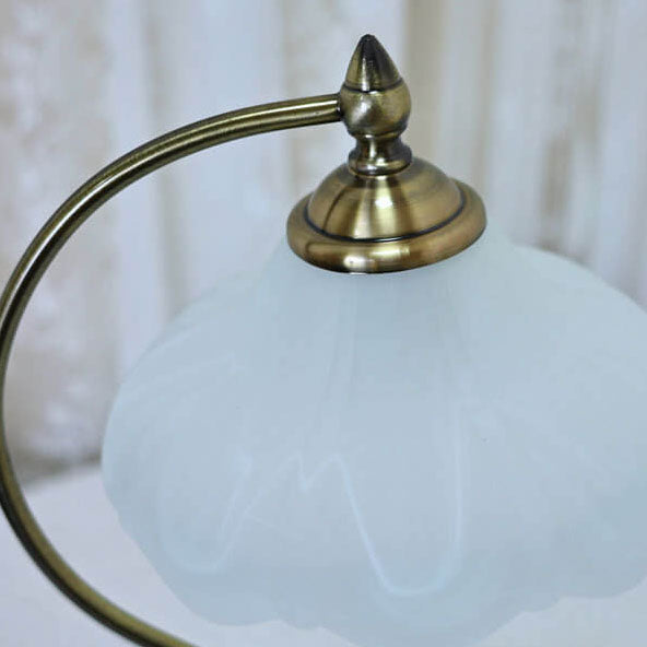 European Vintage Frosted Floral Glass Shade Metal Base 1-Light Table Lamp