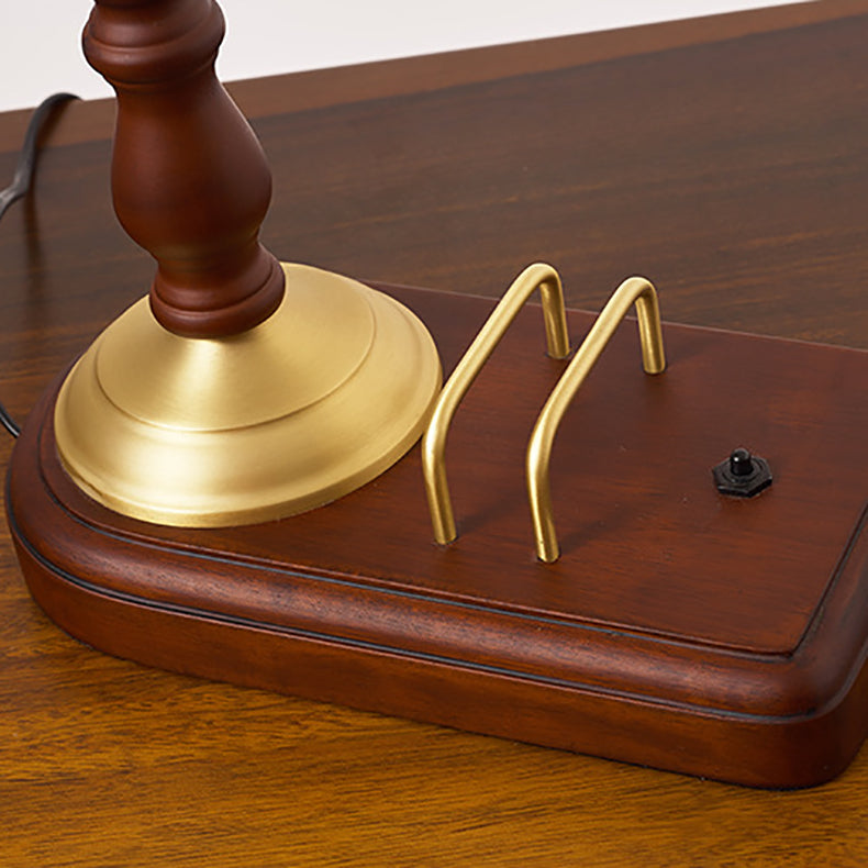 Lampe de Table Traditionnelle Rétro Florale en Bois Massif avec Verre Cuivre à 1 Lumière pour Chambre 