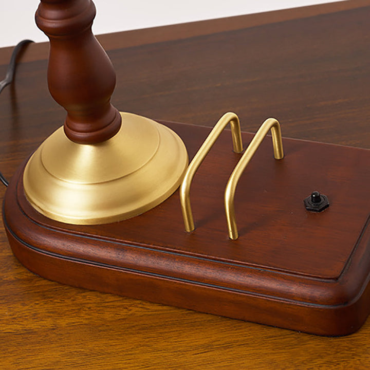 Lampe de Table Traditionnelle Rétro Florale en Bois Massif avec Verre Cuivre à 1 Lumière pour Chambre 