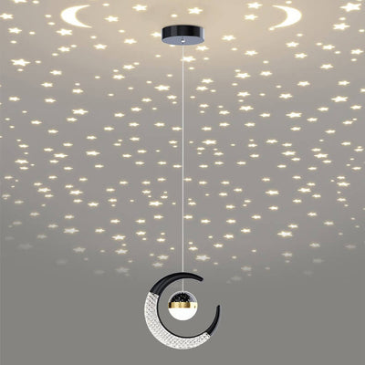 Contemporary Creative Iron Acrylic Moon LED Pendant Light For Bedroom