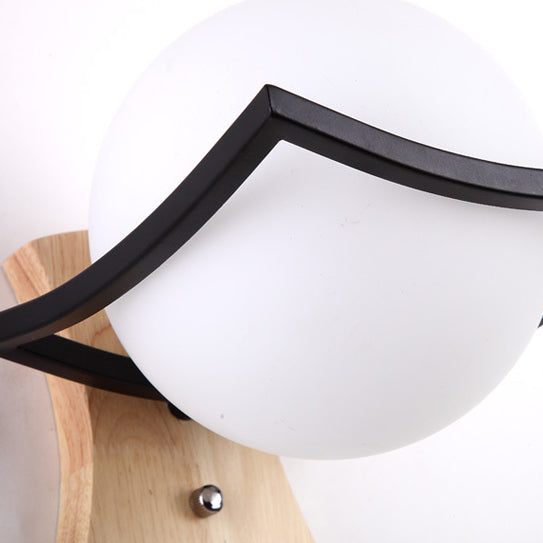 Lámpara de aplique de pared de 1 luz de vidrio y madera esférica minimalista moderna para dormitorio 