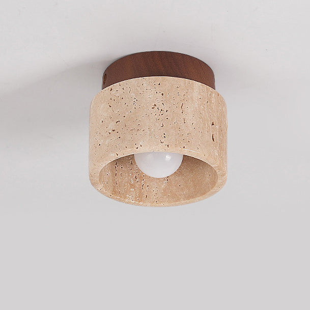 Colonne en travertin jaune Wabi-Sabi japonaise en bois, plafonnier semi-encastré à 1 lumière 