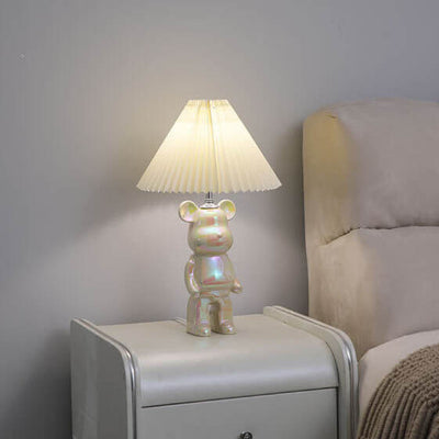 Contemporary Creative Bear Ceramic Fabric 1-Light Table Lamp For Bedroom