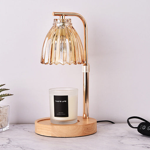 Lampe de table en verre en forme de fleur Art Déco moderne en fer et bois à 1 lumière avec cire fondue pour chambre 