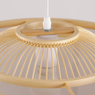 Modern Zen Bamboo Weaving Parchment Drum 1-Light Pendant Light