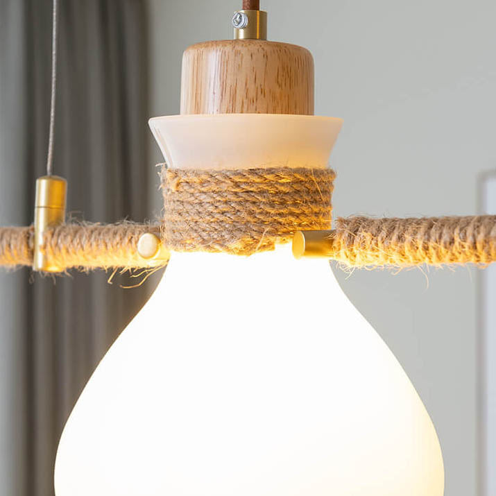 Lámpara de araña de isla de 1/2/3 luces con bola de vidrio de madera tradicional japonesa para sala de estar 