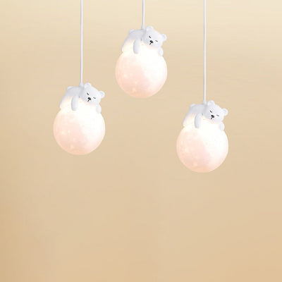Zeitgenössische kreative PE Kugelschirm Harz Tier Kaninchen Bär Design 1-Licht Pendelleuchte für Wohnzimmer 