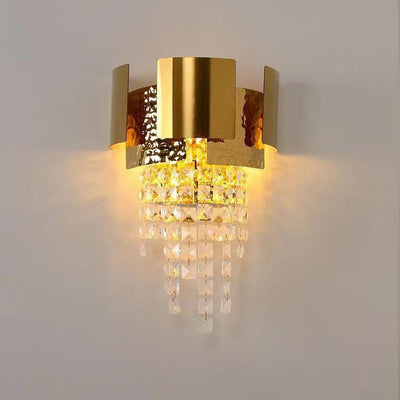 Applique Murale Moderne en Acier Inoxydable Doré de Luxe avec Pampilles en Cristal et 2 Lumières pour Salon 