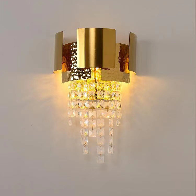 Applique Murale Moderne en Acier Inoxydable Doré de Luxe avec Pampilles en Cristal et 2 Lumières pour Salon 