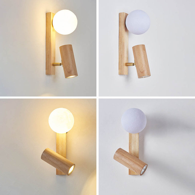 Modern Simplicity Rectangle Round Ball Rubberwood PE LED Wall Sconce Lamp For Bedroom