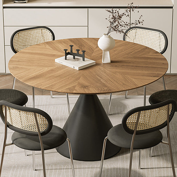 Mesa de comedor contemporánea retro redonda cónica de nogal y acero al carbono para 2 asientos 