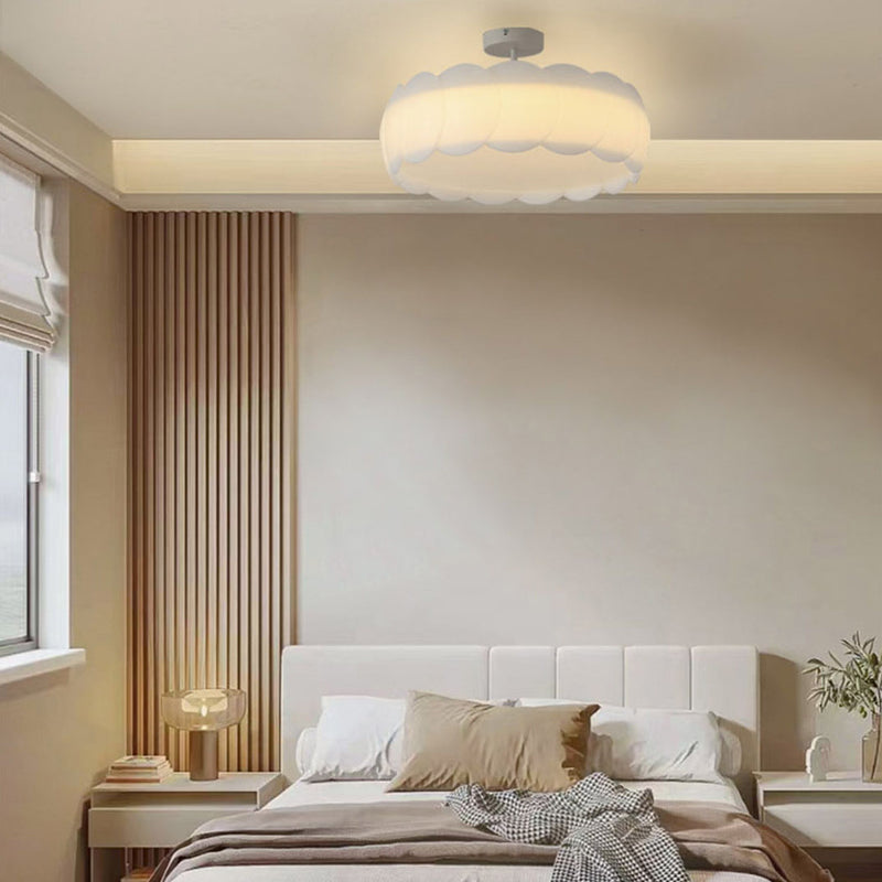 Modern Minimalist Round Flower Hardware PE LED Semi-Flush Mount Ceiling Light For Bedroom