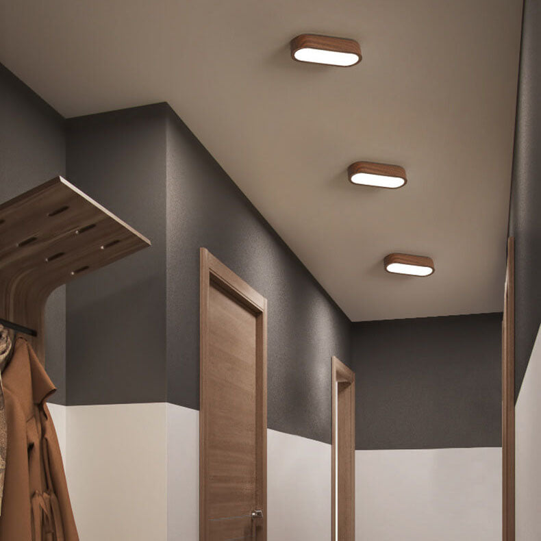 Modern Minimalist Oval Strip Wood Grain Hardware LED Flush Mount Ceiling Light For Hallway