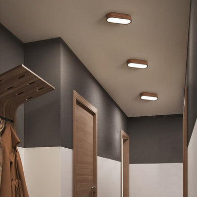 Modern Minimalist Oval Strip Wood Grain Hardware LED Flush Mount Ceiling Light
